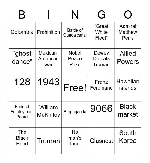HIstory Bingo Card