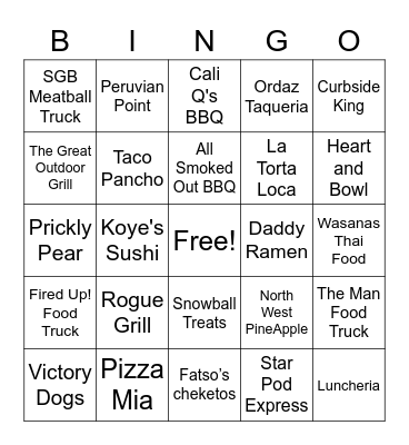 The Ultimate Food truck Guide! Bingo Card