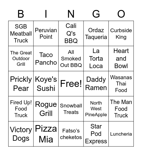 The Ultimate Food truck Guide! Bingo Card