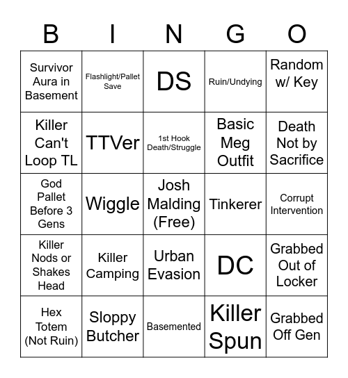 DBD Bingo Card