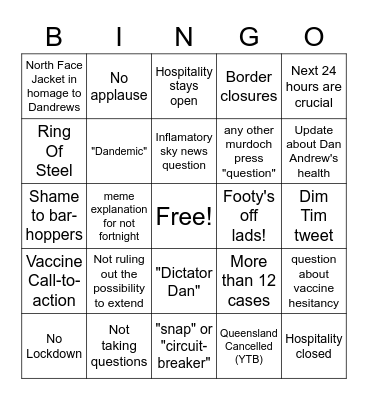 Press Conference Bingo Card