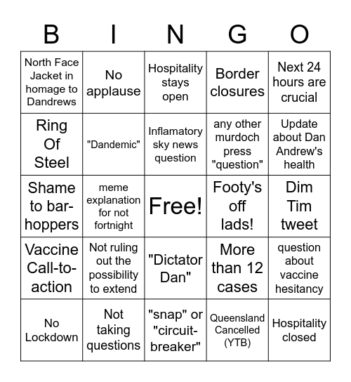 Press Conference Bingo Card