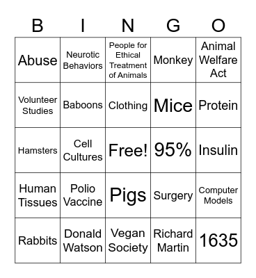 Animal Uses Bingo Card