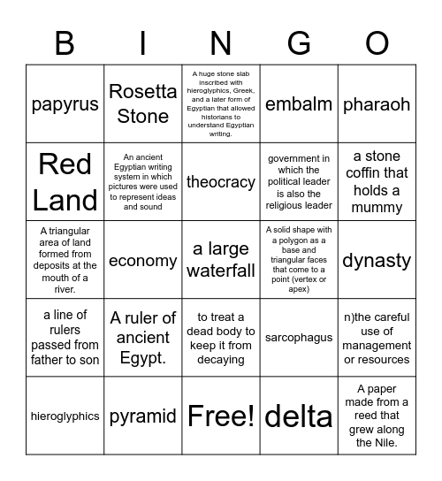 Ancient Egypt Bingo Card