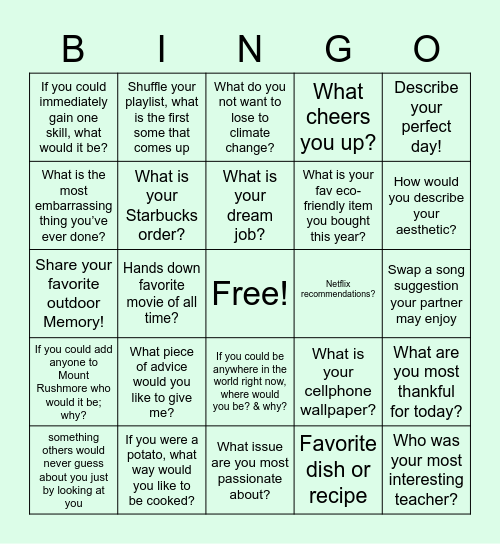 Social Bingo!! Bingo Card