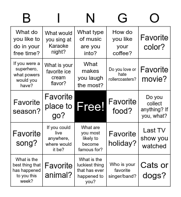 Get to know you Bingo Card