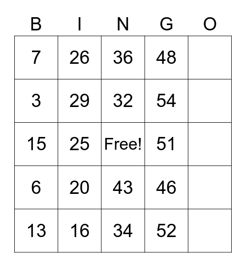 Number Bingo 1 54 Bingo Card