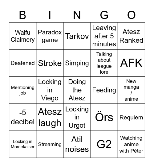 Atesz Bingo Card