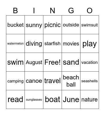 Summer Bingo Card