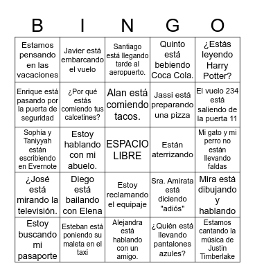 EL PRESENTE PROGRESIVO y VOCABULARIO 3.1 Bingo Card