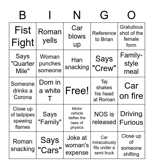 FF Watch Party Bingo Card