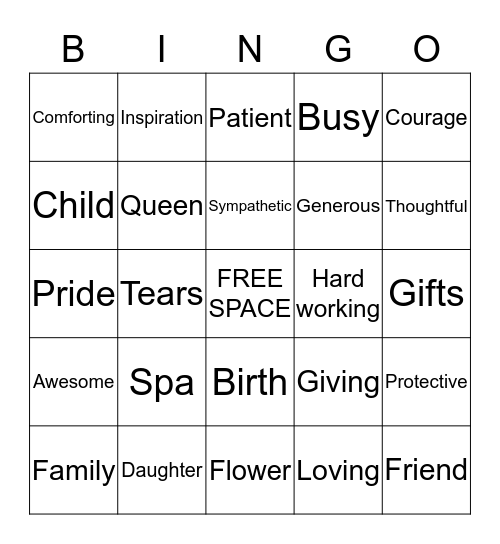 Happy Mother's Day Bingo Card