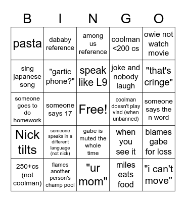 Untitled Bingo Card