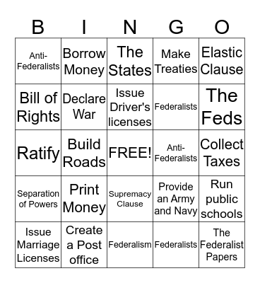 Consitution Bingo Card