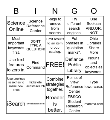 Research Bingo Card