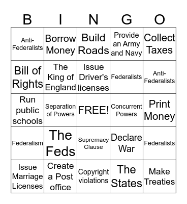 Consitution Bingo Card