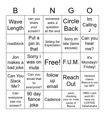Zoom Call Bingo Card