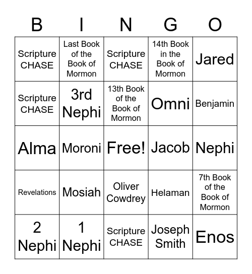 Book of Mormon Bingo! Bingo Card