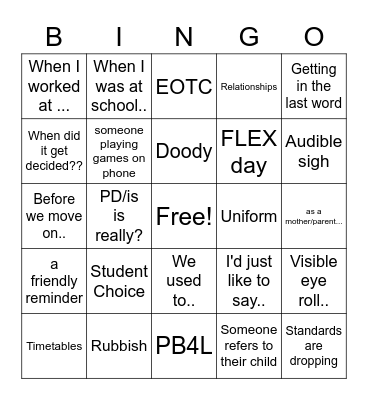 Staff Meetings Bingo Card