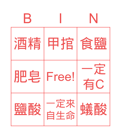 有機化合物 Bingo Card