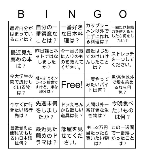 0526会話クラス Bingo Card