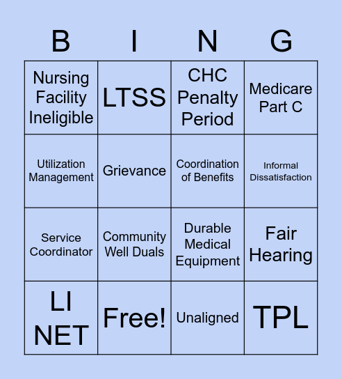 CHC Bingo Card