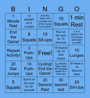 Fitness Bingo! Bingo Card