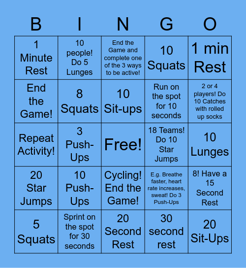 Fitness Bingo! Bingo Card