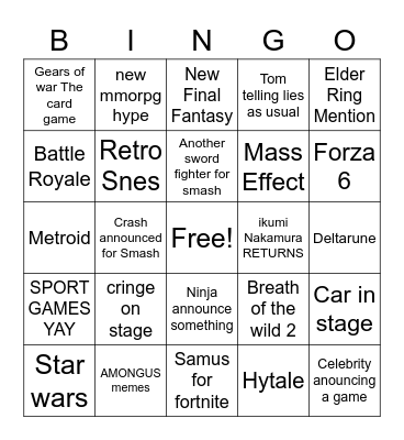 E3 2021 Bingo Card