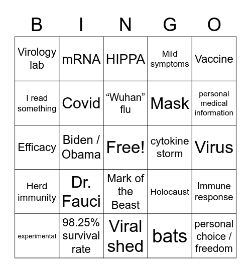 Covid Convo Bingo Card