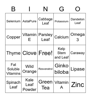 doTERRA Lifelong Vitality Bingo Card