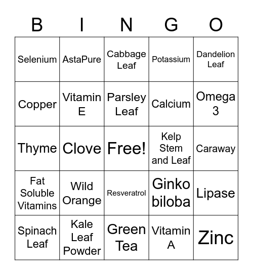 doTERRA Lifelong Vitality Bingo Card