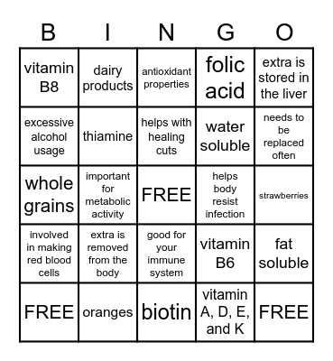 Vitamins B and C! Bingo Card