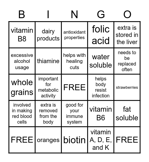 Vitamins B and C! Bingo Card
