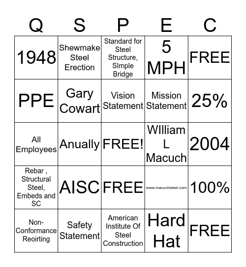 QSPEC Bingo Card