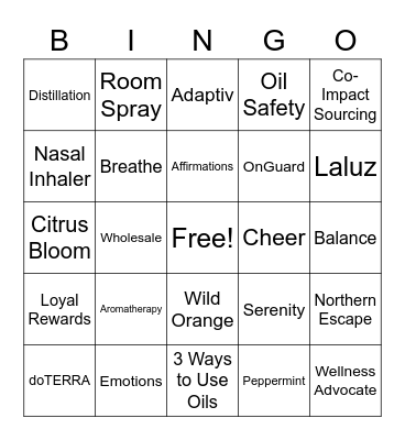 Aroma Essentials Bingo Card