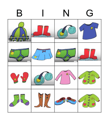 Clothes song Part 1 Bingo Card