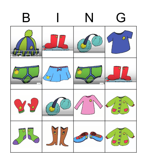 Clothes song Part 1 Bingo Card