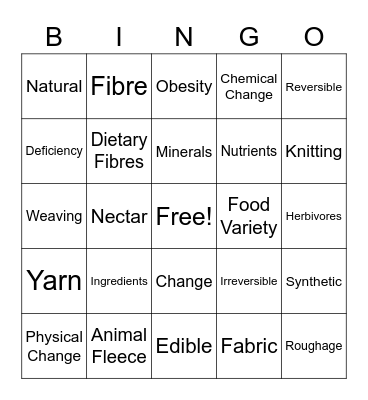 Grade 7 Science Bingo Card