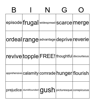 Vocabulary Bingo Card