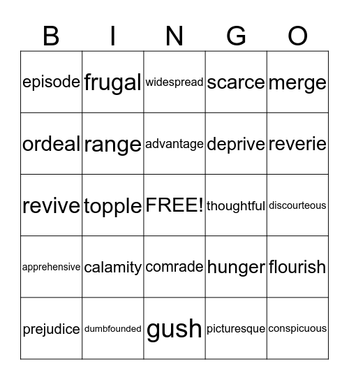 Vocabulary Bingo Card