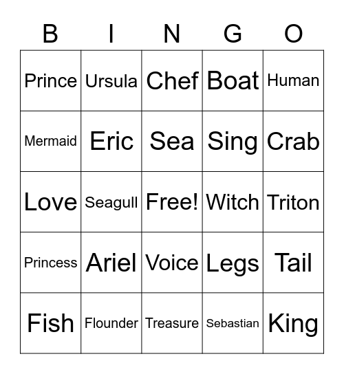 Mermaid Bingo Card