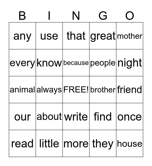Untitled Bingo Card