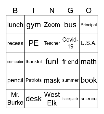 West Elk Patriots! Bingo Card