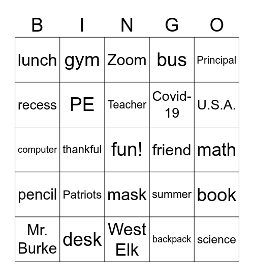 West Elk Patriots! Bingo Card