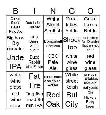 Tipsy Tuesday Bingo Card