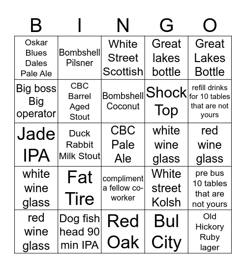 Tipsy Tuesday Bingo Card