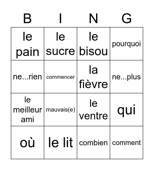 GL 2 Chapitre 5 Bingo Card