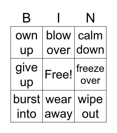 Phrasal verb Bingo Card