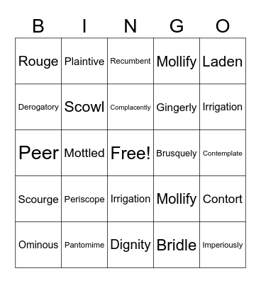 Vocabulary BINGO Card